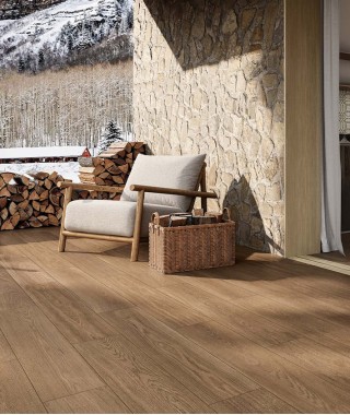 Carrelage extérieur effet bois de chêne Oaka Novoceram noisette