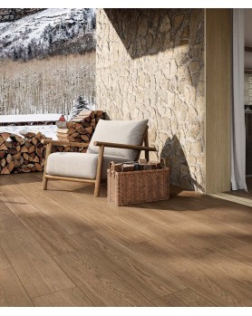 Carrelage extérieur effet bois de chêne Oaka Novoceram noisette