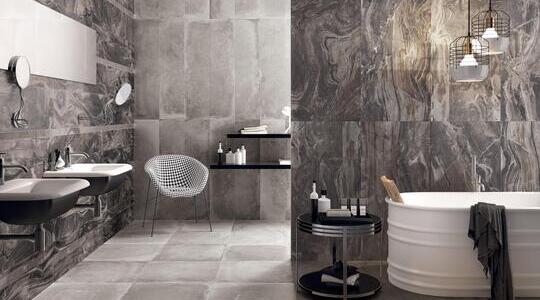 Du carrelage blanc jointé de noir dans la salle de bains moderne